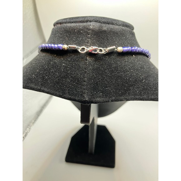 Purple Triangle Seed Beads, Silver-Tone Spacers & Round Metallic Beaded Necklace - Picture 8 of 13